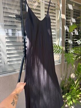 Forever 21 Black Satin Slip Dress with Spaghetti Straps